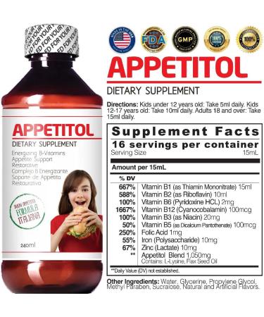 Appetitol Appetite-Weight Gain | Natural Stimulant for Underweight Children | Fortified with Vitamins and Minerals | 8 Fl Oz - Buy Online on GoSupps.com