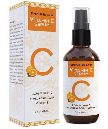 Vitamin C Serum 20% for Face & Eyes (2 oz). Anti Aging, Wrinkles, Acne & Dark Spot Remover Treatment with Hyaluronic Acid & Vit E. Antioxidant Facial Serum by Simplified Skin