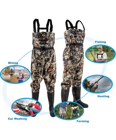 Night Cat Waterproof Chest Wader with Boots Belt - Camo Nylon PVC Wader for Men Women (US Men 6 / Women 7) - Buy Online on GoSupps.com