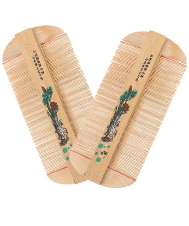 TOYANDONA Lot de 2 Peignes Cheveux Double Face en Bambou Dense Outil Antipelliculaire Portable Peigne Dents Denses pour Cuir Chevelu Sensible Soin Capillaire Style Al atoire
