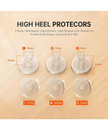 NIIVOO High Heel Protectors - 12 Pairs, 3 Sizes Stiletto Grass Stoppers for Women - Perfect for Weddings/Outdoor Events - No Sinking into Dirt/Bricks - S/M/L Transparent/Black - Buy Online on GoSupps.com