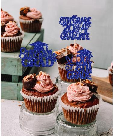 JKQ 32 Pieces 8th Grade Grad Cupcake Toppers Blue Glittery Eighth Grade Graduation Cupcake Decorations Class of 2024 Peace out 8th Grade Cupcake Picks for Middle School Grad Party Cupcake Decorations - Buy Online on GoSupps.com