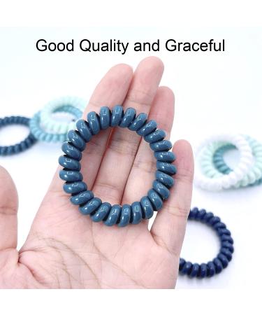 Tanha Spiral Hair Ties 10Pcs - Blue Teal White Elastic Coils for Ponytail Holders - Women Men Green Multi-colored - Buy Online on GoSupps.com