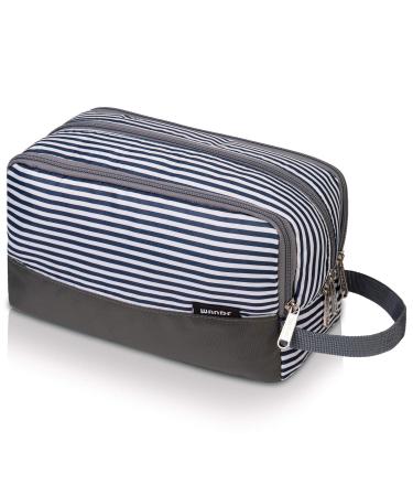 WANDF Toiletry Bag Water-Resistant Nylon Travel Wash Bag Lightweight Dopp Kit for Men and Women (A-Blue Stripe)