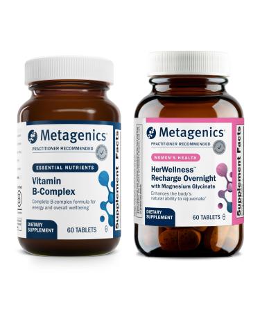 Metagenics Vitamin B-Complex + HerWellness Recharge Overnight - Energy Support & Healthy Stress Response - With Vitamin B6 & B12 - Vegetarian & Gluten-Free - 60 Tablets + Women's Sleep Support Supplem