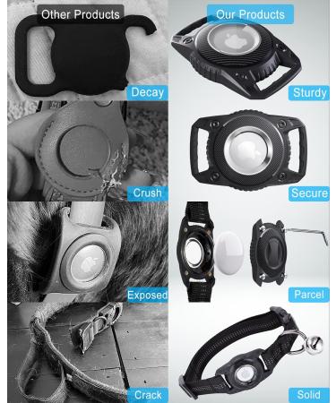 Deerlet Adjustable Airtag Dog Collar - Waterproof Reflective Nylon with Integrated GPS Bracket for Dogs & Cats - Black (Size S: 25-38cm) - Buy Online on GoSupps.com