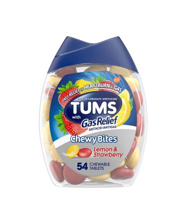 TUMS Chewy Bites Chewable Antacid Tablets with Gas Relief, Lemon & Strawberry - 54 Count - Buy Online on GoSupps.com