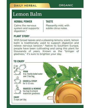 Organic Lemon Balm Herbal Tea - Caffeine Free, 16 Wrapped Bags | Traditional Medicinals - Buy Online on GoSupps.com