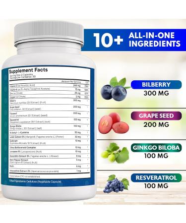 NEW AGE Eye Health Vitamins with Bilberry 300mg Lutein & Zeaxanthin 40mg Lycopene 40mg Resveratrol 100mg Grape Seed Extract 200mg Astaxanthin - Eye Vitamin -120 Count 120 Capsules (Pack of 2) - Buy Online on GoSupps.com