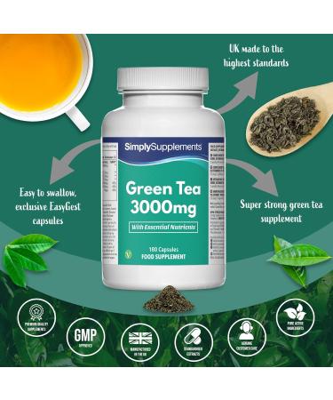 Green Tea Extract 3000mg | 180 Capsules | UK Made - High Quality Green Tea Supplement - Buy Online on GoSupps.com