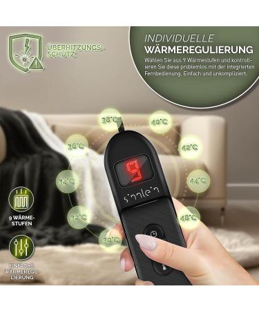 Sinnlein Electric Heating Ceiling 160x120cm - T V S d GS Certified | 9 Temperature Levels | Automatic Switch-Off | Cuddly Blanket for Bed & Sofa | Digital Timer Display - Buy Online on GoSupps.com