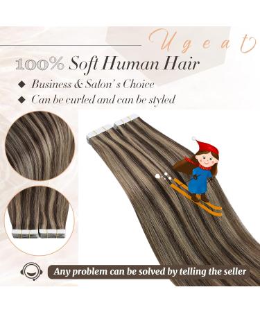 Ugeat 55cm Real Hair Tape-In Extensions - Dark Brown with Caramel Brown P4/27 - 20 Pieces 50g - Buy Online on GoSupps.com