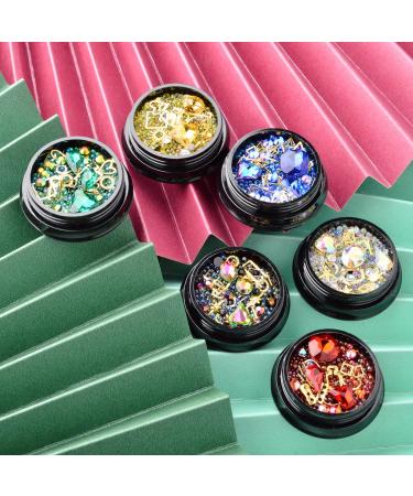 6-Wheel 3D Nail Art Rhinestones Studs Charms Kit - Chameleon Beads & Metal Studs for Punk Nail Art - Micro Caviar Beads Included - Buy Online on GoSupps.com