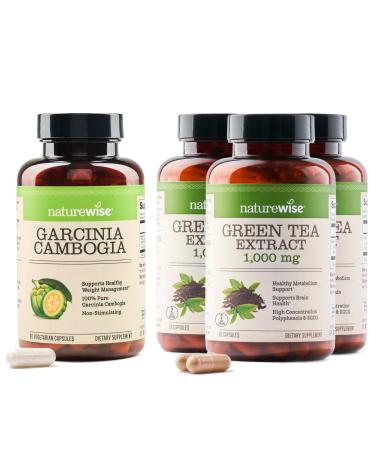 NatureWise 1 Garcinia Cambogia - 60% HCA - Vegan Non-GMO - 90 Capsules 1-3 Month Supply + (Pack of 3) Green Tea Extract 1000 mg - Vegan Non-GMO - 60 Capsules 30-Day Supply
