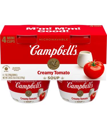 Campbell's Creamy Tomato Soup, Microwavable Cup,4 Count (Pack of 4)