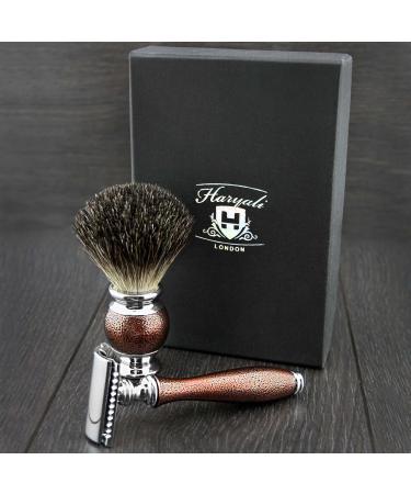 Men's Double Edge Razor Set in Maroon Antique Design with Black Badger Hair Shaving Brush - Perfect for the Ultimate Shave Experience | International Shipping Available - Buy Online on GoSupps.com