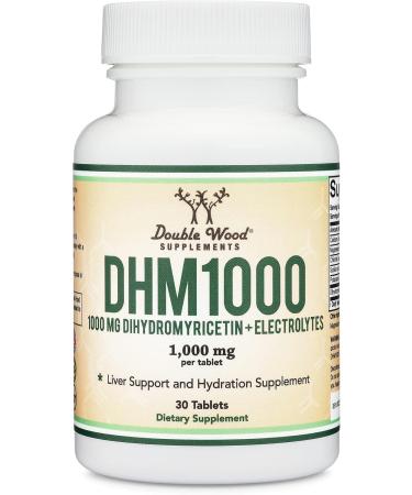 DHM1000 Dihydromyricetin (DHM) Tablets - Most Powerful DHM Supplement on The Market - 1,000mg (30 Count) Enhanced with Electrolytes for Hydration and Liver Support by Double Wood - Buy Online on GoSupps.com
