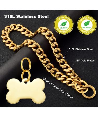 W/W Lifetime Choke Chain Dog Collar 19MM Cuban Link Dog Chain for Pitbull Choke Collar 18K Gold Metal Stainless Steel Heavy Duty Slip Dog Collars for Medium Dogs(19MM 22") 22"(Can Over Head 20"-22") - Buy Online on GoSupps.com