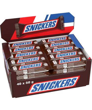 SNICKERS, Milk chocolate bars filled with peanut and caramel, Box of 40 individual bars of 50 g