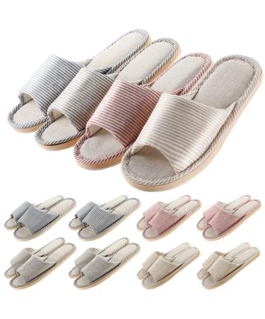 8 Pairs Disposable House Slipper for Guests Open Toe Breathable Slippers Spa Slippers Comfortable Indoor Home Slippers Pinstripe Red Beige Navy Coffee
