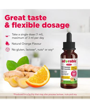 Adorable Anti-Nausea Ginger Liquid Non-Drowsy Nausea & Upset Stomach Formula 60 mg of Ginger per dose - 50 mL - Buy Online on GoSupps.com