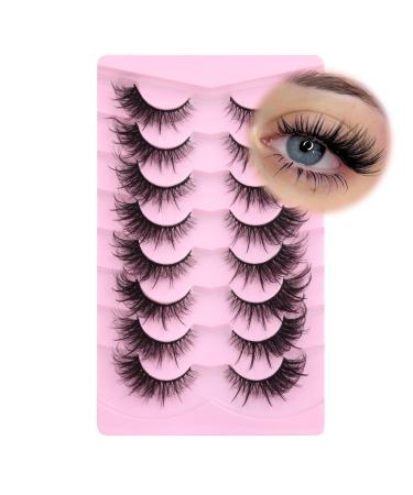 False Eyelashes Wispy Fox Eye Lashes Fluffy Faux Mink Lashes Spiky Strip Fake Eyelashes Natural Fairy Lashes Cat Eye Lashes Pack by GVEFETIEE 8 Pairs B- Fairy
