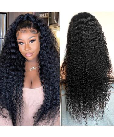 26inch Deep Wave 13x4 Lace Front Wigs Human Hair Pre Plucked With Baby Hair 150% Density Brazilian Deep Curly Human Hair Glueless HD Transparent Lace Frontal Wigs for Black Women 26 Inch Deep Wave 13x4 lace frontal