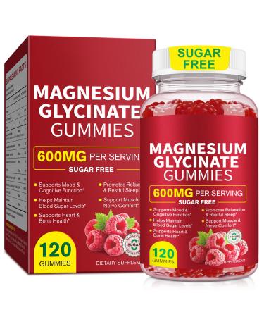 Magnesium Glycinate Gummies 600mg Sugar-Free High Absorption Magnesium with L-Threonate Supports Relaxation Calm & Restful Sleep with Vitamin B6 & D3 120 Berry-Flavor Gummies