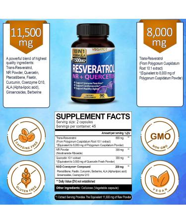 VEGATOT High Strength Resveratrol with Quercetin - Healthy Aging & Immune Support (90 Count) - Buy Online on GoSupps.com