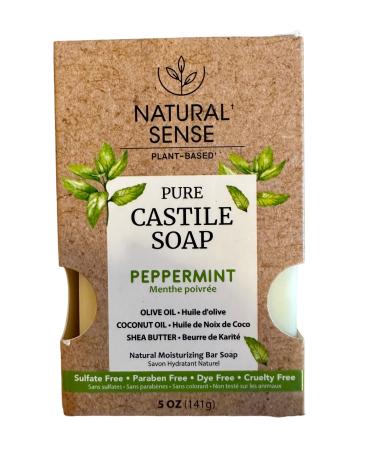 Natural Sense Pure Castile Soap - Pepermint with Olive Oil Coconut Oil and Shea Butter (1 Bar)
