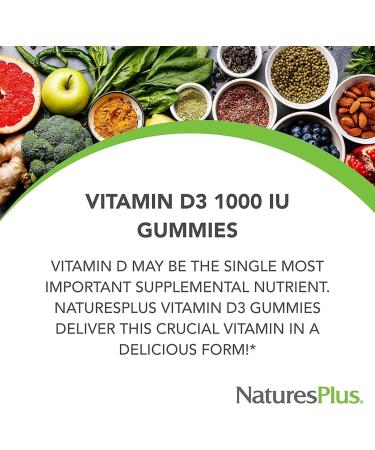 NaturesPlus Gummies Vitamin D3 1000 IU - 60 Gummies Mixed Berry - Promotes Bone Health & Immune Function - Vegan Gluten Free Non-GMO - 60 Servings 60 Count (Pack of 1) - Buy Online on GoSupps.com