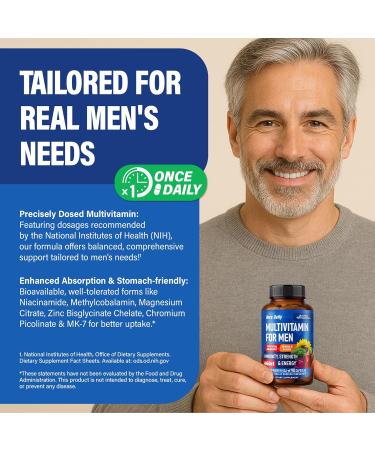 Multivitamin for Men - B-Complex | Whole Foods & Enzymes - Energy Focus & Brain | Men's Health Complex - 46in1 Mens Multivitamin - Bioavailable & Gentle on Stomach - Made in USA - 90 Capsules 1/Day - Buy Online on GoSupps.com