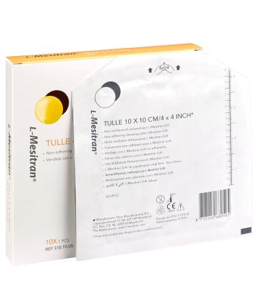 Tulle Dressing with 40% Medical Grade Honey Flexible Fabric Adhesive Bandages Non-Adhering Perfect for Sensitive Chronic Acute Deep & Superficial Wounds 4" x 4'' Box of 10 10 Count Tulle 40% Honey