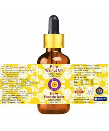 Pure Walnut Oil (30ml) - Cold Pressed Natural & Organic with Glass Dropper | D ve Herbes - Buy Online on GoSupps.com