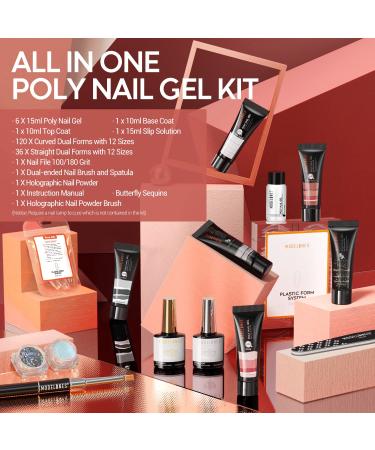 Modelones Poly Nail Gel Kit - Nude Gray Glitter Extension Set with Slip Solution | All-in-One Professional French Nail Builder - Buy Online on GoSupps.com
