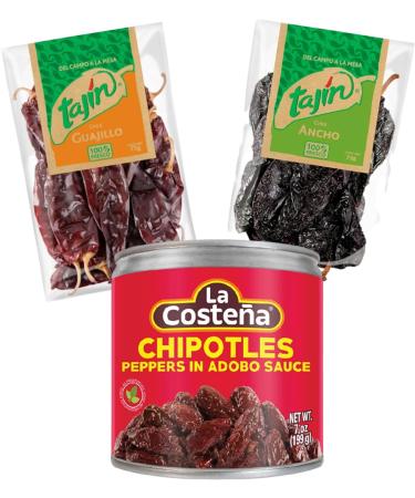 Go2 Groceries Mexican Spice Set: (199g) La Costena Chipotles and (2x75g) Tajin Dried Ancho Chillies & Guajillo Chillies Plus Recipe Cards - Elevate Your Culinary Adventure - Buy Online on GoSupps.com