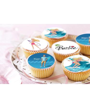 24 x Pre-Cut Barbie 9 Edible Stand up Wafer/Rice Paper Cupcake Cake Toppers Birthday Party Ken Malibu Surf Decorations - Buy Online on GoSupps.com
