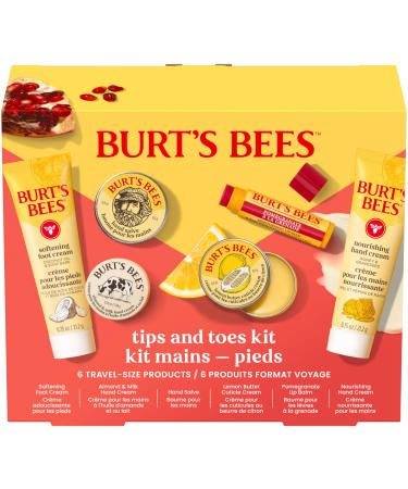 Burt's Bees Valentine's Day Gifts Ideas Tips and Toes Kit 6 Travel Size Products - Pomegranate Moisturizing Lip Balm 2 Hand Creams Foot Cream Cuticle Cream and Hand Salve Tips & Toes Set 6 Count
