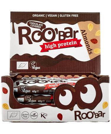 Roobar Peanut & Almond Chocolate Coated Bars - 100% Organic Vegan Gluten-Free High Protein Bundle (16x30g + 16x40g) - Buy Online on GoSupps.com