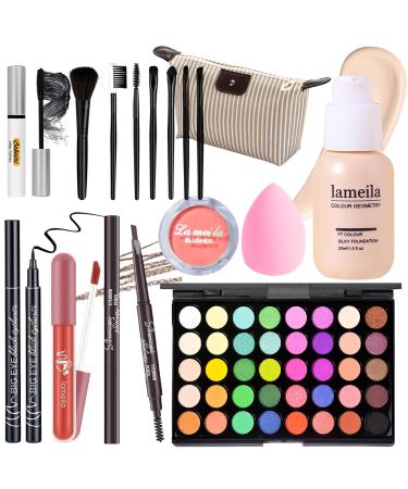 Makeup Set Full Kit for Girls Teens Women Makeup Present Set Includes Eyeshadow Foundation Blusher Eyebrow Pencil Mascara Eyeliner Brushes Lip Gloss Sponge Cosmetic Bag Set 05