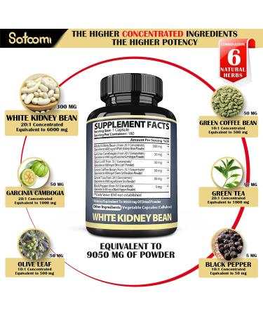Premium 6-in-1 White Kidney Bean Extract Capsules - 6 Month Supply - 9050mg - Carb Scale Down Support - 180 Count - Buy Online on GoSupps.com