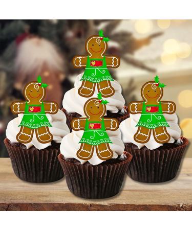 PRECUT Gingerbread Woman Cupcake Toppers Edible Christmas Cake Decorations Christmas Decorations Christmas Gingerbread Man Cake Topper (24) - Buy Online on GoSupps.com