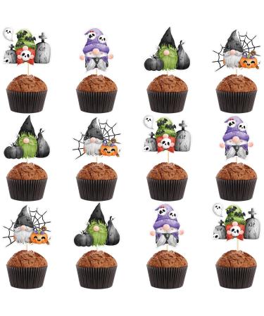 Halloween Gnomes Cupcake Toppers Halloween Birthday Cake Picks Cupcake Decorations for Halloween Baby Shower Halloween Party Decorations supplies 24Pcs