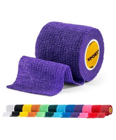 SPORTTAPE Self-Adhesive Football Sock Tape | 5cm x 4.5m - Purple | Cohesive Bandage Sock Wrap Shin Pad Tape | Goalkeeper Wrist Tape & Football Ankle Tape | Pet & Vet Wrap for Dogs - Single Roll Purple 5x450 cm (Pack of 1)