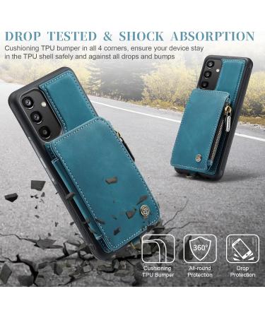 Shop Soonic Protective Leather Cover for Samsung Galaxy A34 5G - Magnetic Wallet with Card Compartment Zipper & Stand | Blue - Buy Online on GoSupps.com