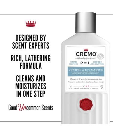 Cremo Shampoo & Conditioner 2-in-1 Juniper & Eucalyptus Clean & Nourish Hair 16 oz - Buy Online on GoSupps.com