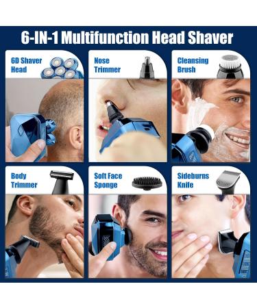 2024 Head Shavers for Bald Men - 6-in-1 Waterproof Grooming Kit with Nose & Beard Trimmer - Rechargeable Electric Shaver - Buy Online on GoSupps.com