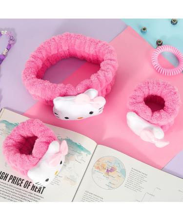 Cute Cartoon Spa Headband and Wristbands Set for Girls and Women - Pink Makeup Headband Set for Bath, Shower, and Beauty - Buy Online on GoSupps.com