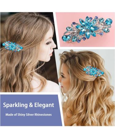 WLLHYF Flower Hair Clip - Vintage Rhinestone Barrette for Women & Girls (Sky Blue) - Buy Online on GoSupps.com