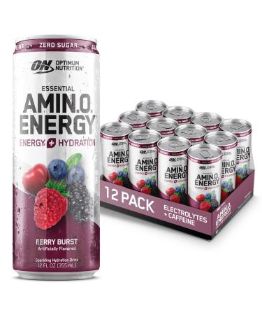 Optimum Nutrition Amino Energy Sparkling Hydration Drink Electrolytes Caffeine Amino Acids BCAAs Sugar Free Berry Burst 12 Fl Oz 12 Pack Amino Energy Sparkling Berry Burst 12 Count (Pack of 1)